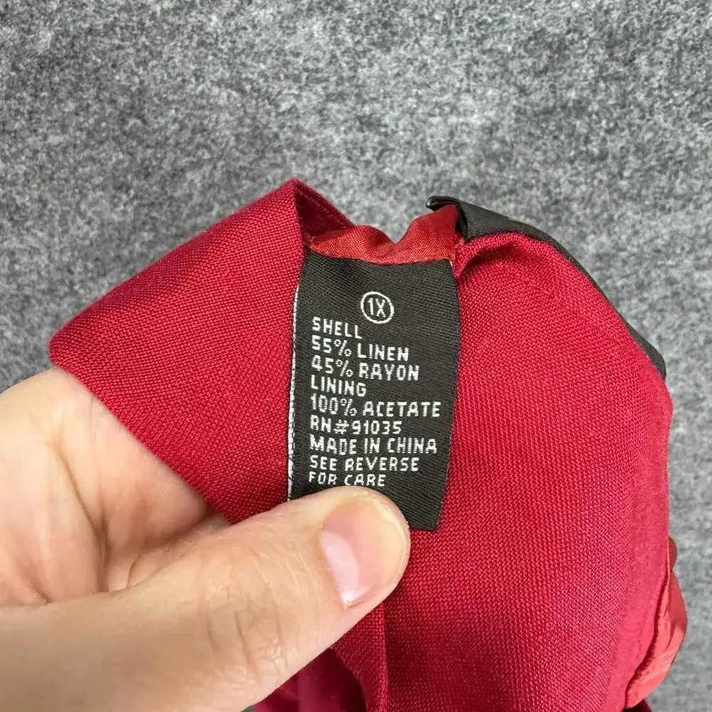 Ashley Stewart Skirt Women 1X Plus Red A-Line Midi Zipper Mid Rise Linen Lined